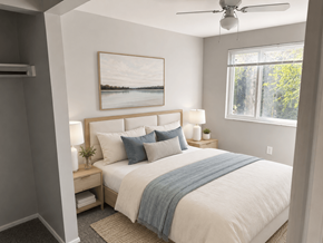 Columbus apartment for rent - A bedroom with a large bed and a painting on the wall.