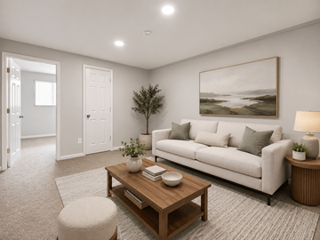 Columbus apartment for rent - A living room with a couch, a coffee table, and a painting on the wall.