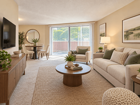 Washington apartment for rent - A living room with a couch, chairs, and a coffee table.