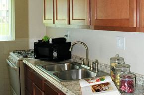 St. Louis apartment for rent - a kitchen with a sink a stove and a microwave