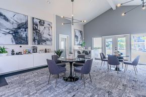 Las Vegas apartment for rent - a dining room with purple chairs and a table