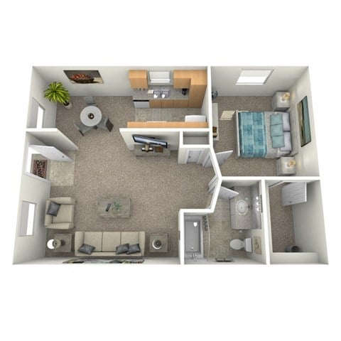 Floor plan for 1 bed, 1 bath, 650 sqft