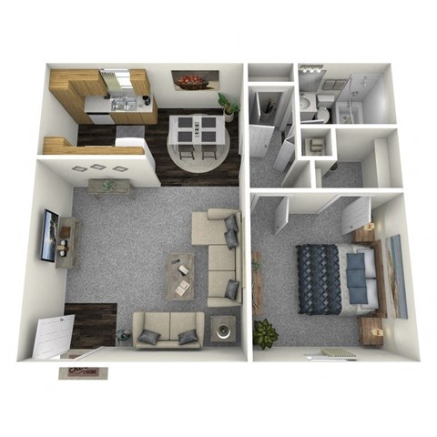 Floor plan for 1 bed, 1 bath, 675 sqft