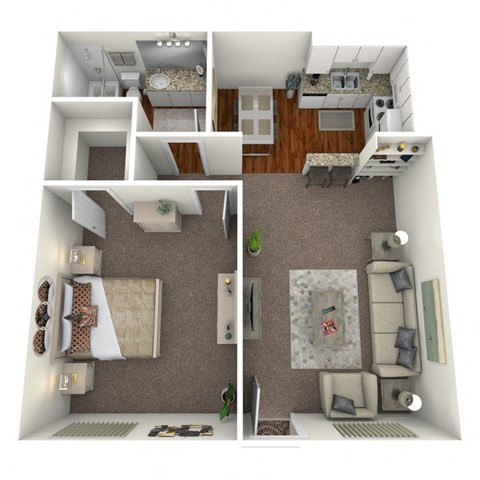 Floor plan for 1 bed, 1 bath, 702 sqft