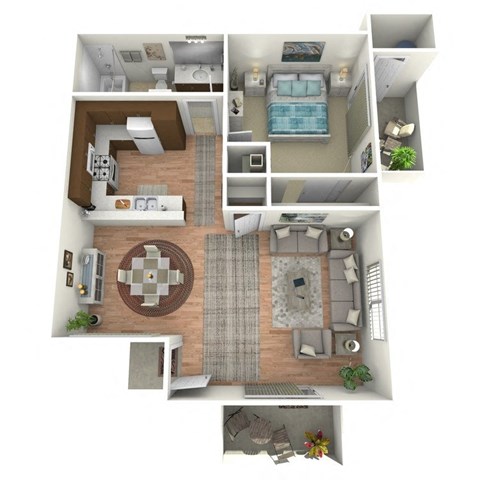 Floor plan for 1 bed, 1 bath, 740 sqft