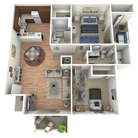 Floor plan for 2 beds, 1.5 baths, 946 sqft