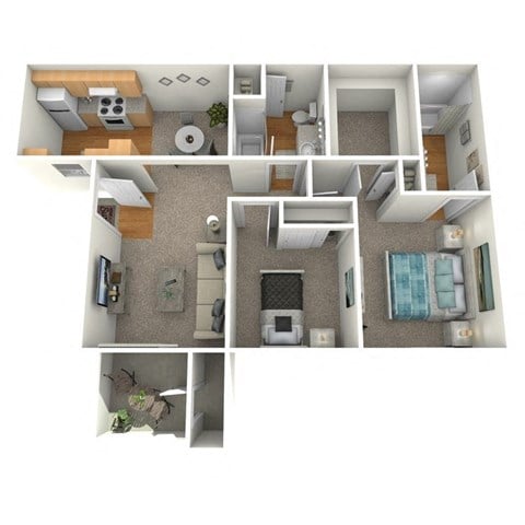 Floor plan for 2 beds, 2 baths, 900 sqft