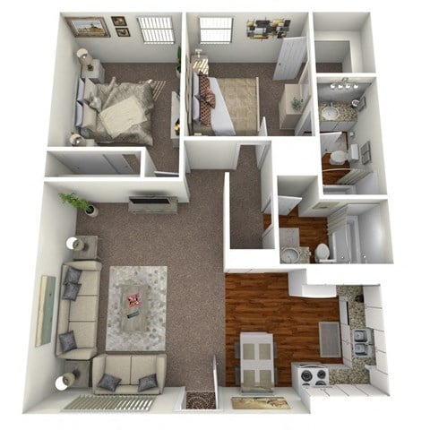 Floor plan for 2 beds, 2 baths, 900 sqft