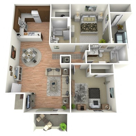 Floor plan for 2 beds, 2 baths, 946 sqft