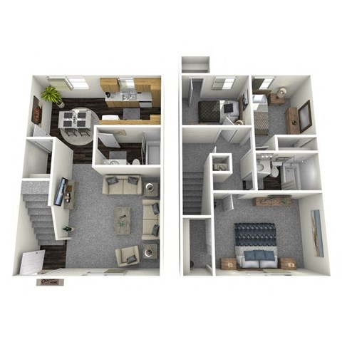Floor plan for 3 beds, 2 baths, 1025 sqft
