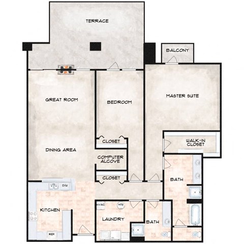 Floor plan for 2 beds, 2 baths, 1678 sqft