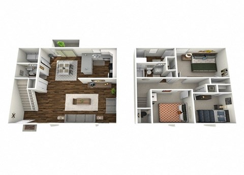 Floor plan for 3 beds, 2.5 baths, 1300 sqft