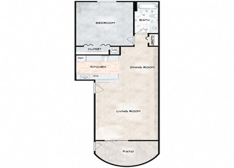 Floor plan for 1 bed, 1 bath, 682 sqft