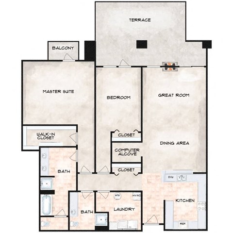 Floor plan for 2 beds, 2 baths, 1585 sqft