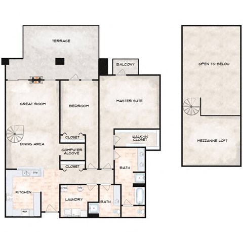 Floor plan for 2 beds, 2 baths, 1782 sqft