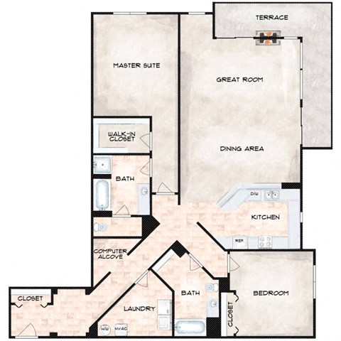 Floor plan for 2 beds, 2 baths, 1763 sqft