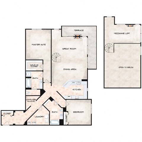 Floor plan for 2 beds, 2 baths, 1920 sqft