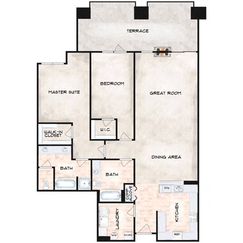 Floor plan for 2 beds, 2 baths, 1438 sqft