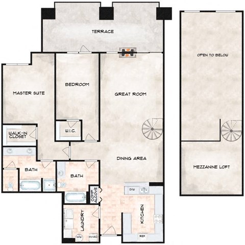 Floor plan for 2 beds, 2 baths, 1628 sqft