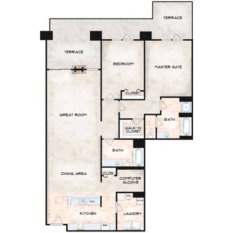 Floor plan for 2 beds, 2 baths, 1575 sqft