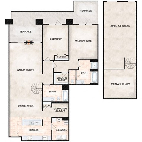 Floor plan for 2 beds, 2 baths, 1766 sqft