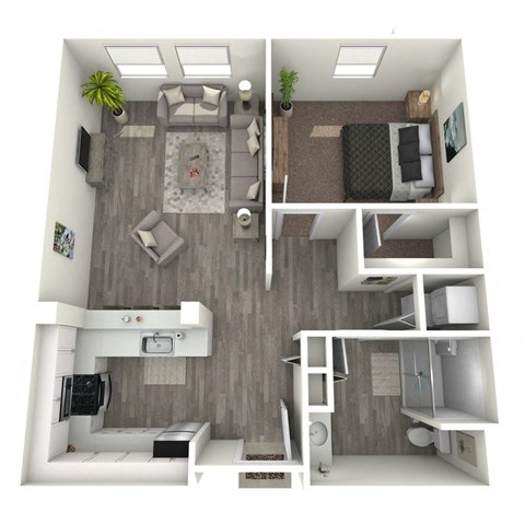Floor plan for 1 bed, 1 bath, 716 sqft
