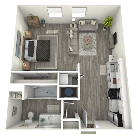 Floor plan for studio, 1 bath, 621 sqft