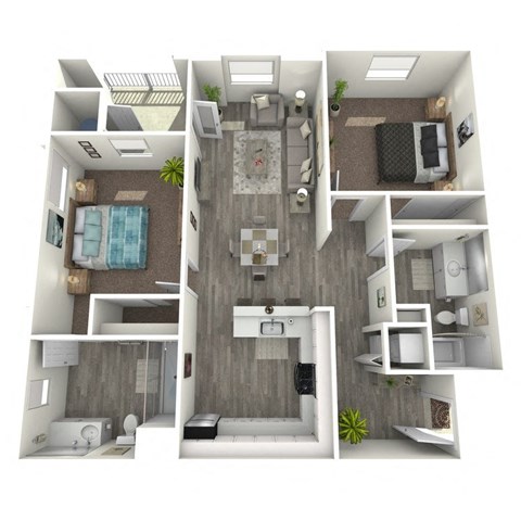 Floor plan for 2 beds, 2 baths, 945 sqft