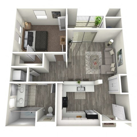Floor plan for 1 bed, 1 bath, 640 sqft