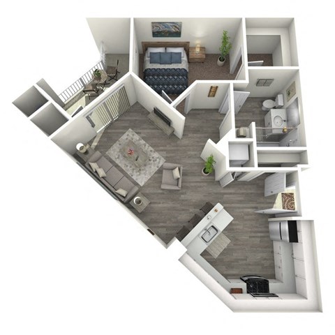 Floor plan for 1 bed, 1 bath, 640 sqft
