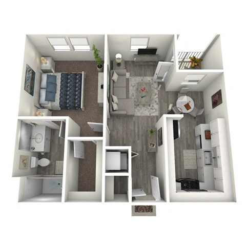 Floor plan for 1 bed, 1 bath, 592 sqft