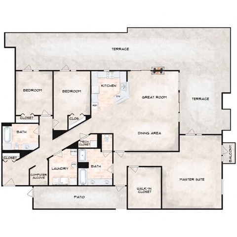Floor plan for 3 beds, 2 baths, 2108 sqft