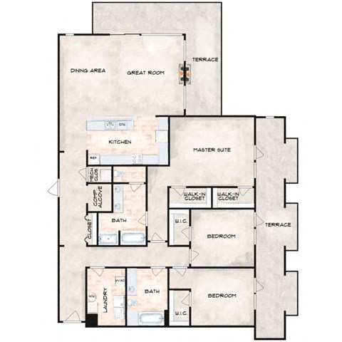 Floor plan for 3 beds, 2 baths, 2108 sqft