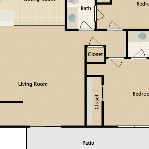 Floor plan for 2 beds, 2 baths, 1020 sqft
