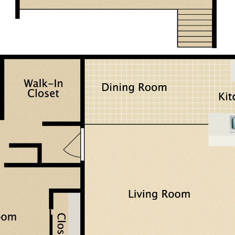 Floor plan for 1 bed, 1 bath, 946 sqft