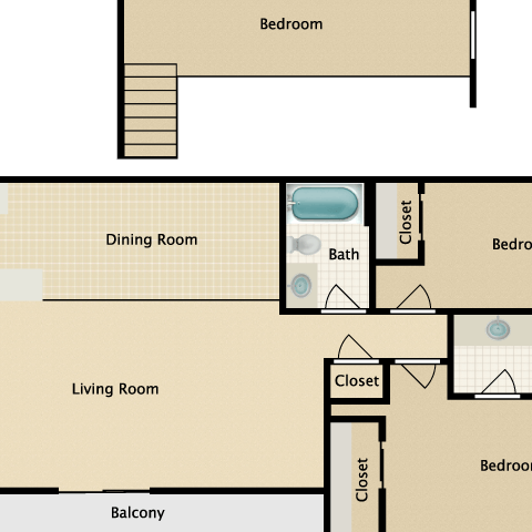 Floor plan for 2 beds, 2 baths, 1237 sqft