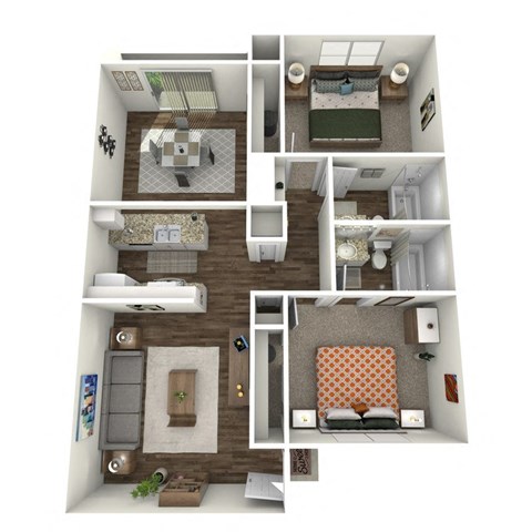 Floor plan for 2 beds, 2 baths, 918 sqft