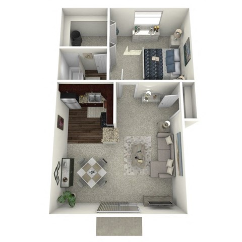 Floor plan for 1 bed, 1 bath, 625 sqft