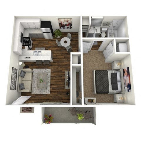 Floor plan for 1 bed, 1 bath, 720 sqft