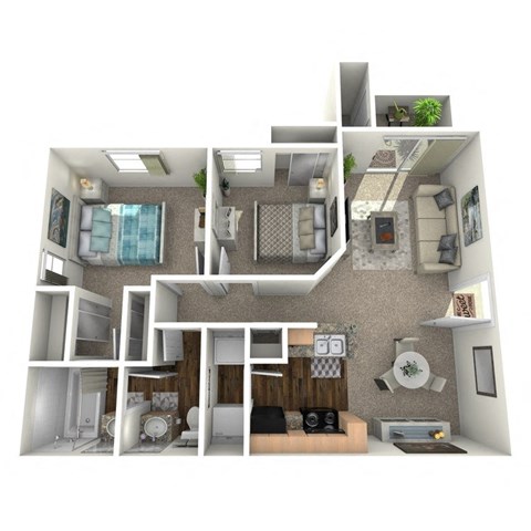 Floor plan for 2 beds, 1.5 baths, 849 sqft