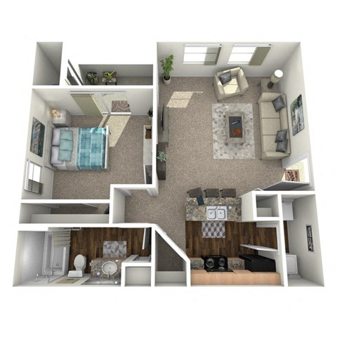 Floor plan for 1 bed, 1 bath, 651 sqft