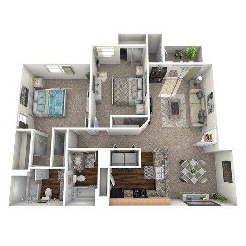 Floor plan for 2 beds, 2 baths, 997 sqft