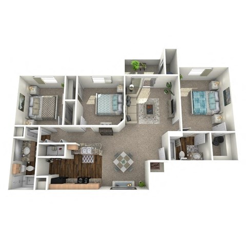 Floor plan for 3 beds, 2 baths, 1084 sqft