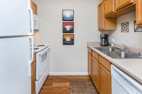 Mesa apartment for rent - a small kitchen with a sink and a refrigerator