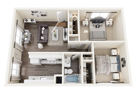 Floor plan for 2 beds, 1 bath, 620 sqft