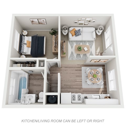 Floor plan for 1 bed, 1 bath, 513 sqft