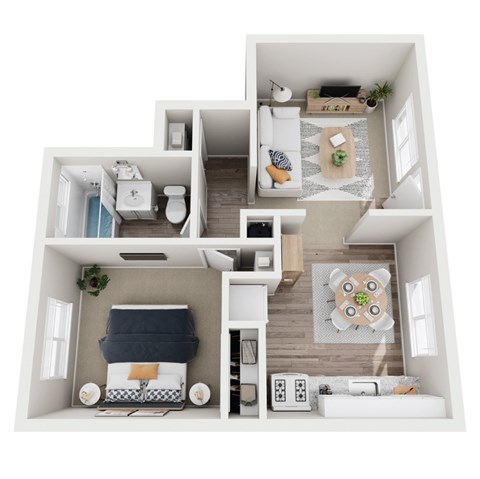 Floor plan for 1 bed, 1 bath, 593 sqft