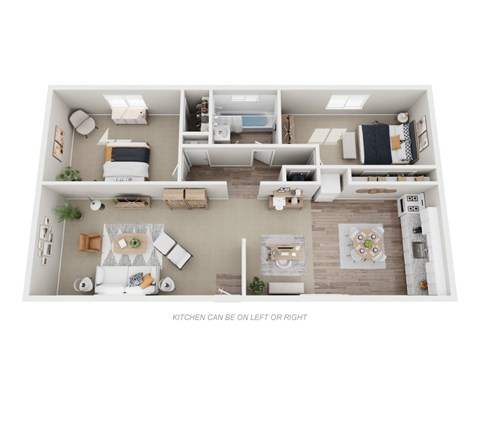Floor plan for 2 beds, 1 bath, 1134 sqft