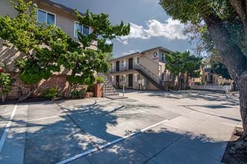 San Jose apartment for rent - A sunny day in a residential area with houses and trees.