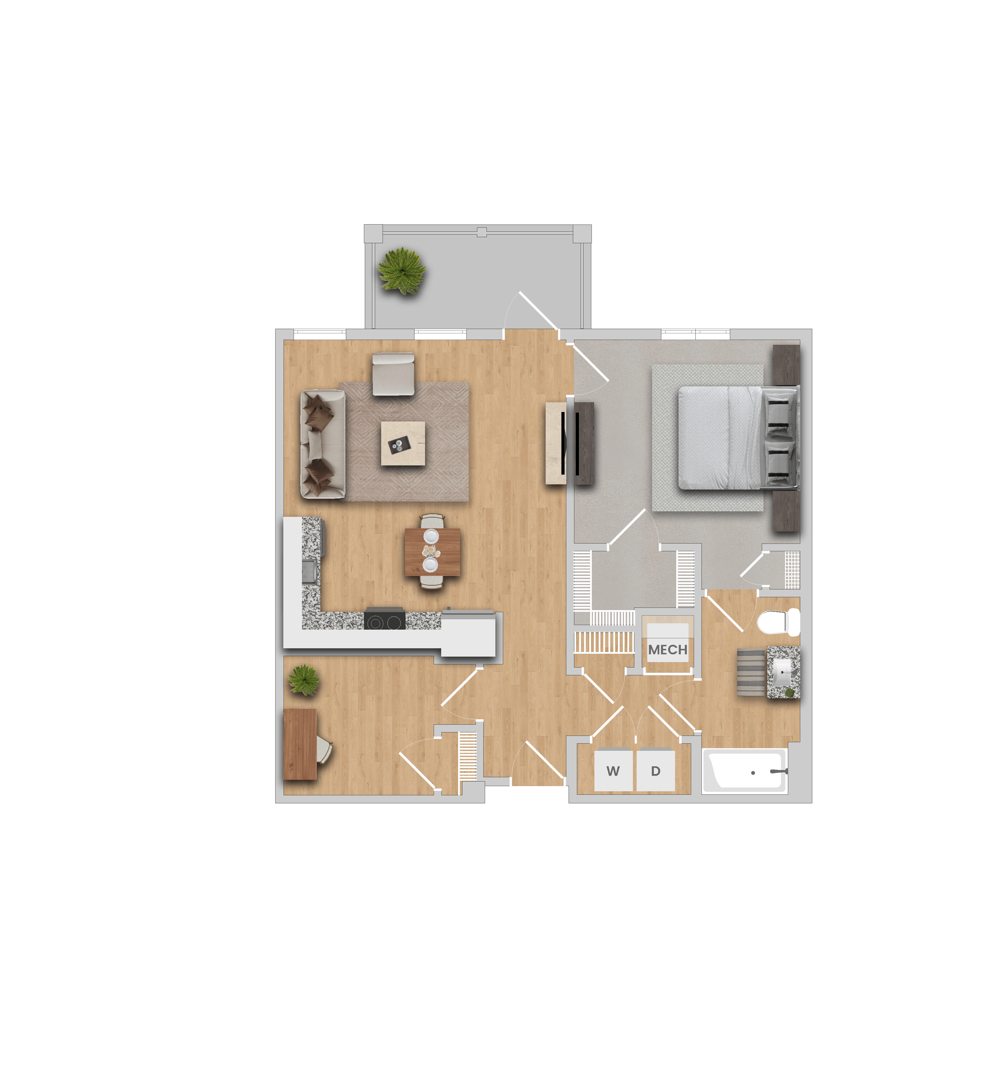 Floor plan for 1 bed, 1 bath, 830 sqft